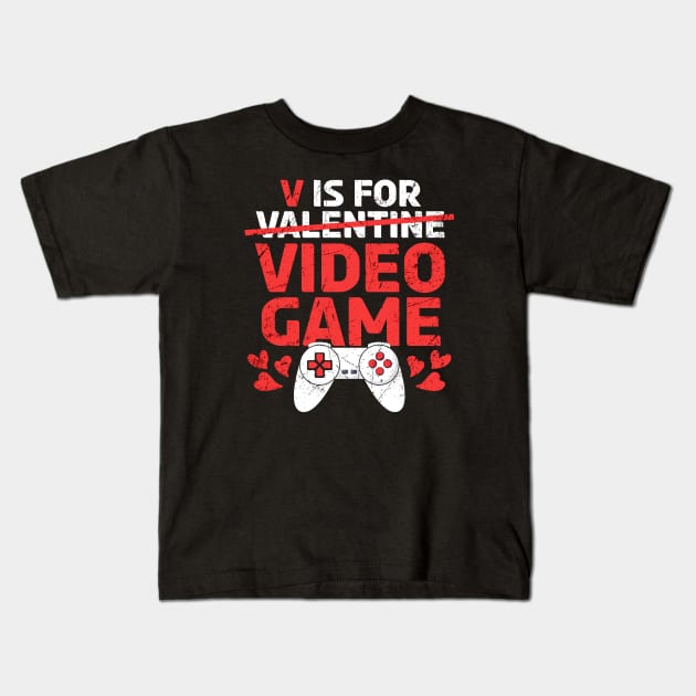 V For Valentine / Video Games Kids T-Shirt by Design Malang